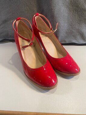 DIANA Japan Red Patent Leather Ankle‑Strap Pumps - Sz 7.5 US / Sz 24 Japan